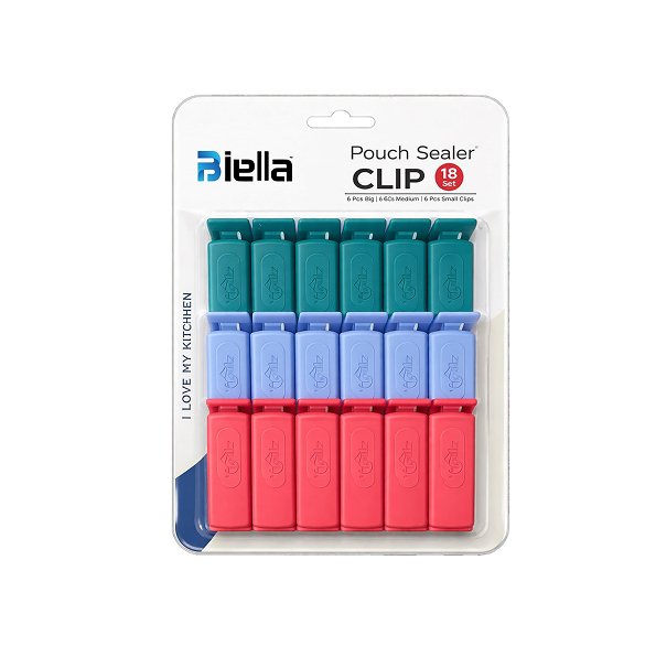 Biella Pouch Sealer Clips Set (18 PCS) – Airtight Food Bag Clips, Reusable Kitchen Storage Sealing Clips, Multi-Size Bag Closers (Large, Medium, Small).