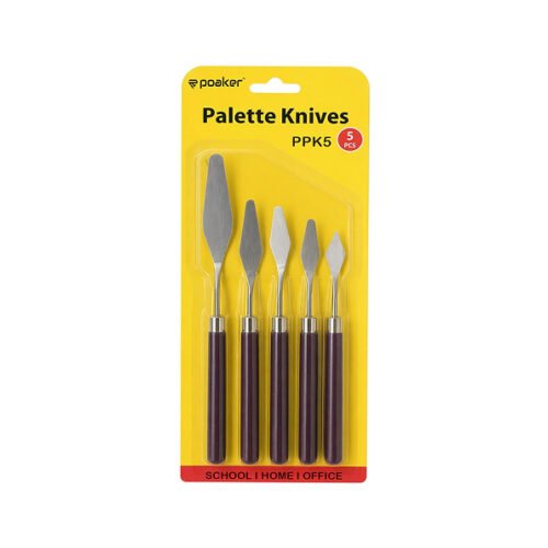 Poaker Steel Palette Knife Set – 5 PCS Professional Painting Knives with Wooden Handle | Art Spatula Tools for Oil, Acrylic and Canvas Painting | Color Mixing and Texture Scraper Set.