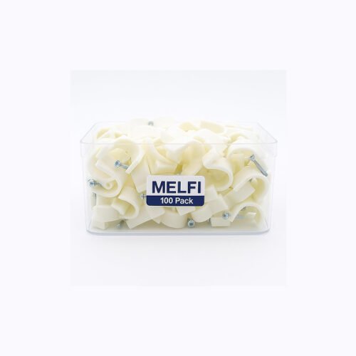 Melfi 100pcs Electrical Cable Wire Round Clips, Steel Nails Tacks Holder for Organizing Electric Wires Cables Lines - White (25mm)