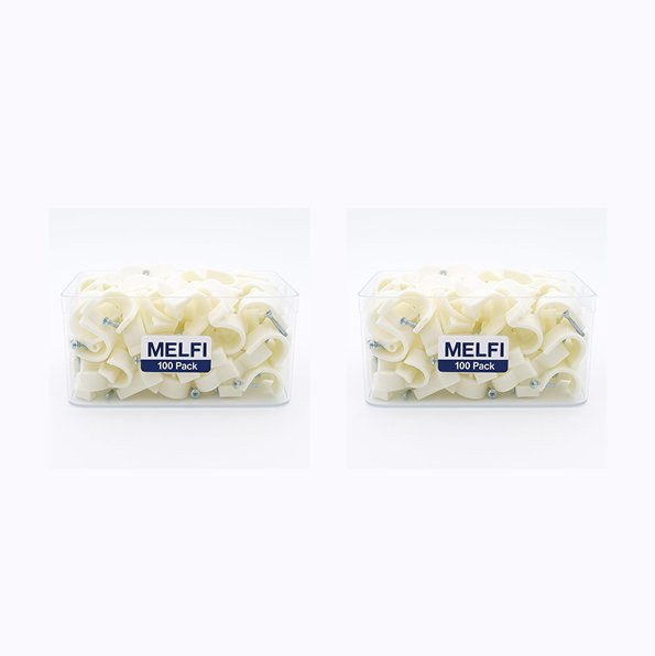 Melfi 100pcs Electrical Cable Wire Round Clips, Steel Nails Tacks Holder for Organizing Electric Wires Cables Lines - White (6mm) (Pack of 2)