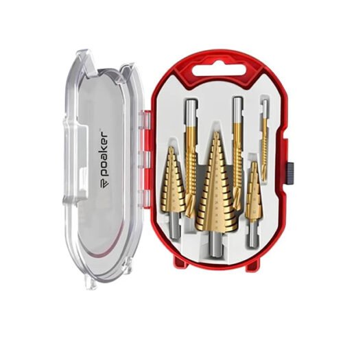 Poaker 6PCS HSS Titanium Coated Drill Bit Set – Includes 3 Step Drill Bits and 3 Twist Drill Bits for Metalworking, Woodworking, Plastic, Hole Drilling – Multi Hole Cutter Kit for DIY and Professional