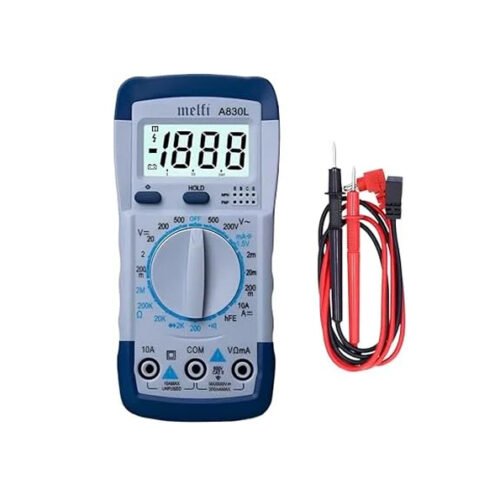 Melfi A830L Digital Multimeter with LCD Display – AC/DC Voltage, Current, Diode and Frequency Tester – Luminous Screen and Buzzer Alert – Portable Multi-Function Meter (Blue White)