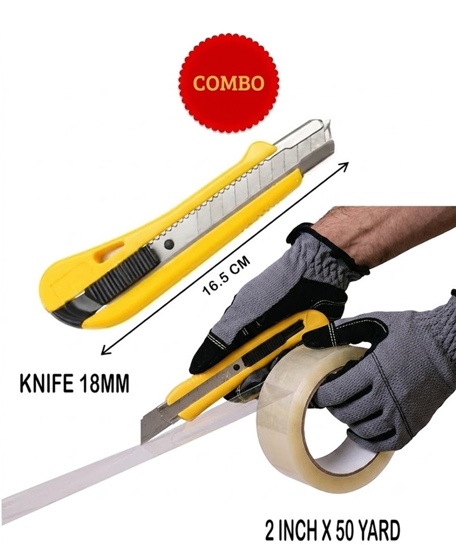 Biella Utility Knife with Clear Tape (1 PCS), Retractable Box Cutter for Cartons, Cardboard and Boxes, 18mm Wide Razor-Sharp Blade, Smooth Slide Mechanism, Ideal for Office and Home Use - Image 2