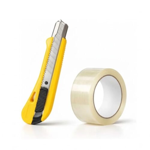 Biella Utility Knife with Clear Tape (1 PCS), Retractable Box Cutter for Cartons, Cardboard and Boxes, 18mm Wide Razor-Sharp Blade, Smooth Slide Mechanism, Ideal for Office and Home Use