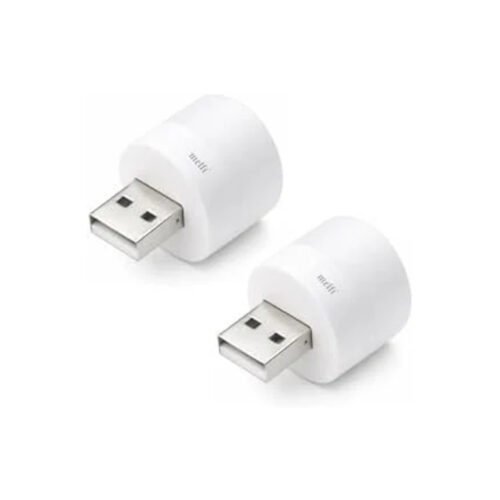 Melfi USB LED Night Light, Compact Mini Plug-in Lamp, Soft White Glow, Energy Saving, Portable USB Light for Bedroom, Laptop & Travel, White (Pack of 2)