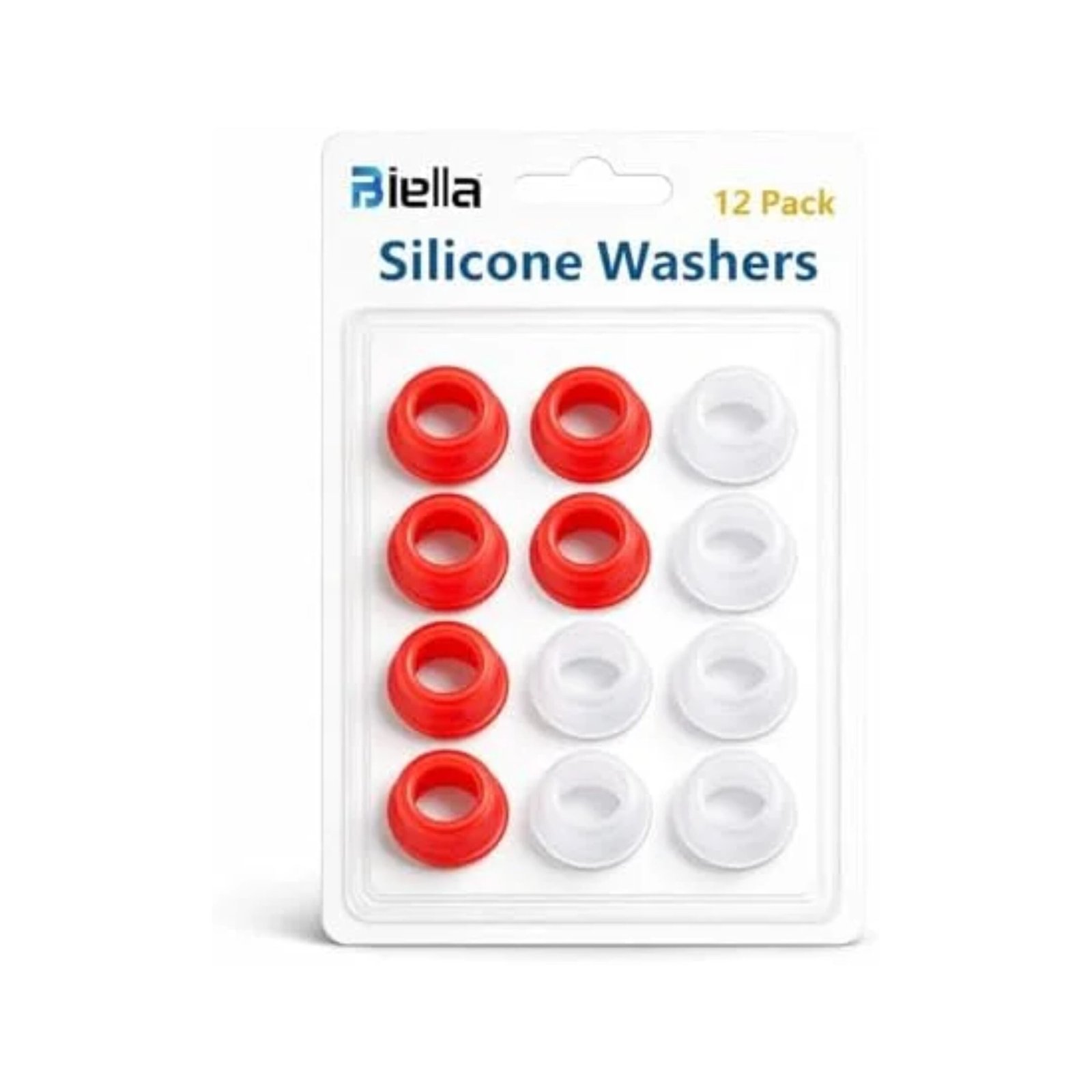 Biella Faucet Leak-Proof Sealing Gasket Set 1/2" – 12PCS Silicone Washers with Sealing Tape, Clear & Red Universal Rubber Rings for Faucet & Triangle Valve Repair, Durable Watertight Seal.