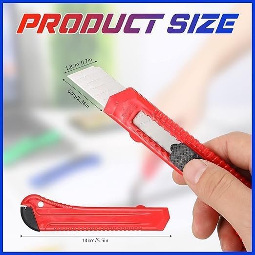 POAKER Utility Knife 18 mm Wide Blade Plastic Cutter Retractable Compact Extended Safe Use for Office Studio Home Arts Crafts Handwork, (PACK OF 4) - Image 5
