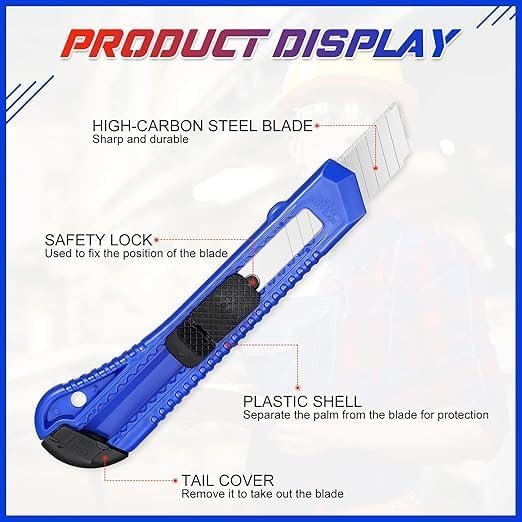 POAKER Utility Knife 18 mm Wide Blade Plastic Cutter Retractable Compact Extended Safe Use for Office Studio Home Arts Crafts Handwork, (PACK OF 4) - Image 3