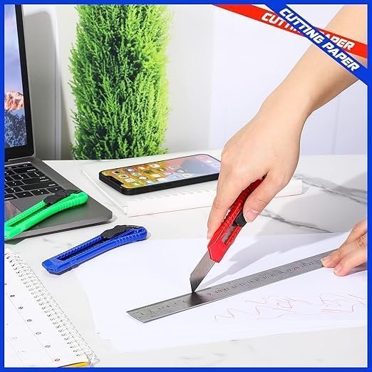 POAKER Utility Knife 18 mm Wide Blade Plastic Cutter Retractable Compact Extended Safe Use for Office Studio Home Arts Crafts Handwork, (PACK OF 4) - Image 6