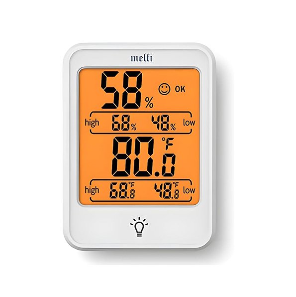 Melfi Digital Hygrometer Thermometer MC41 – Indoor Temperature and Humidity Monitor with Backlit LCD, Magnetic Mount, Ideal for Home, Bedroom, Office, Greenhouse – White (No Batteries)