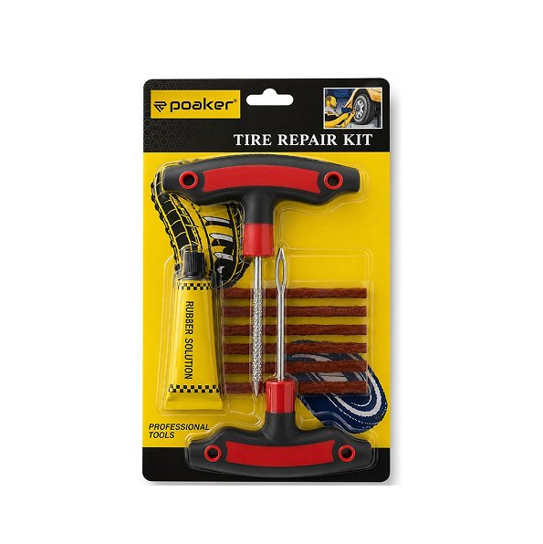 Tire Repair Kit for Tubeless Tires – Portable Puncture Repair Tool Set with Rasp Tool, Inserting Needle, Rubber Solution and 5 Repair Strings for Car and Bike
