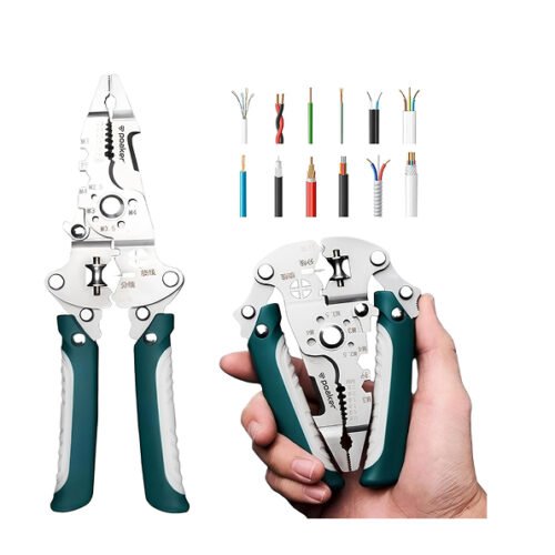POAKER Foldable Wire Stripper and Crimper – Multi-Functional Cable Cutter Pliers for Electricians, Left-Handed Design, Heavy-Duty Tool with Folding Sheath for Wiring and Stripping Tasks