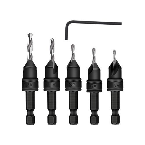 Poaker 82° 5pcs Countersink Drill Bit Set for Wood – Quick-Change Chamfered Adjustable Drilling Tool Kit with Pilot for Deeper Counterbore Holes and Woodworking Flexibility