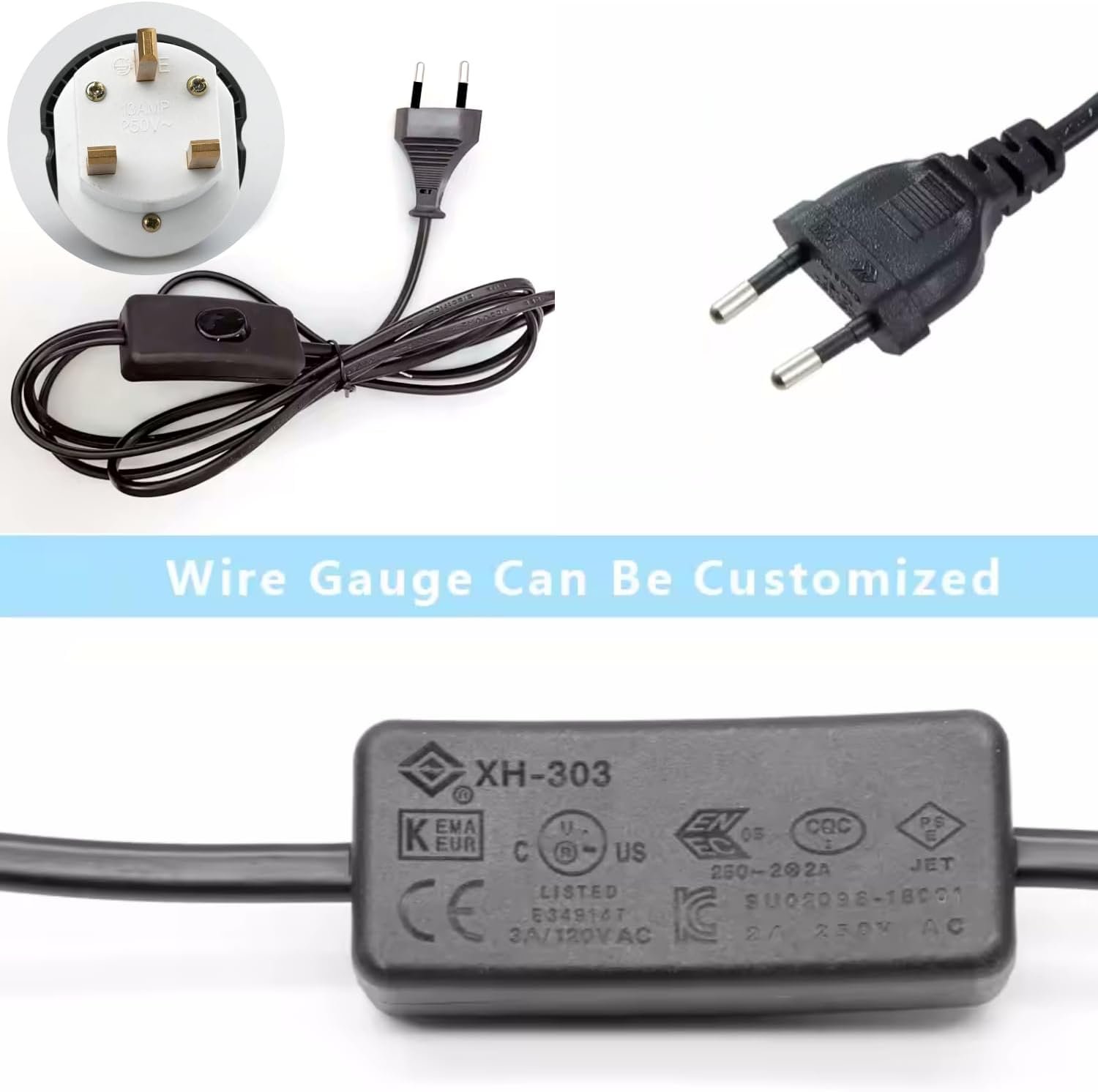 Melfi 13A Button Switch Plug with 6 Feet Black Connector and Stripped Ends – Ideal for Lamp Connectors and DIY Projects - Image 3