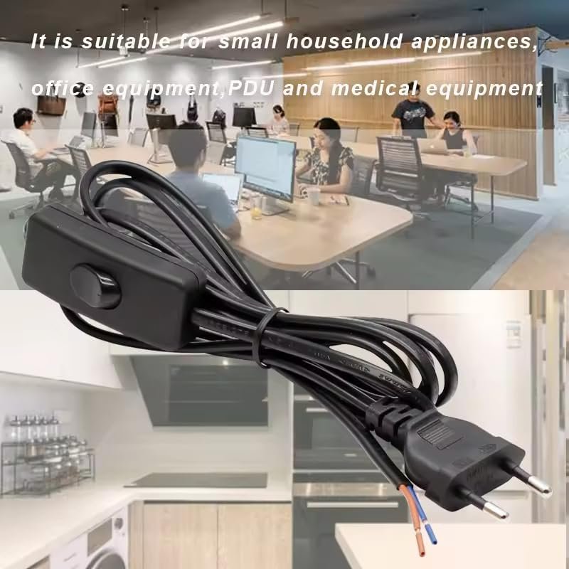 Melfi 13A Button Switch Plug with 6 Feet Black Connector and Stripped Ends – Ideal for Lamp Connectors and DIY Projects - Image 6