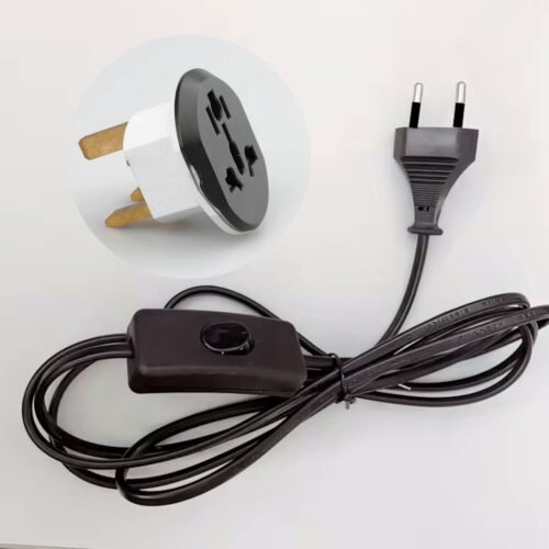 Melfi 13A Button Switch Plug with 6 Feet Black Connector and Stripped Ends – Ideal for Lamp Connectors and DIY Projects