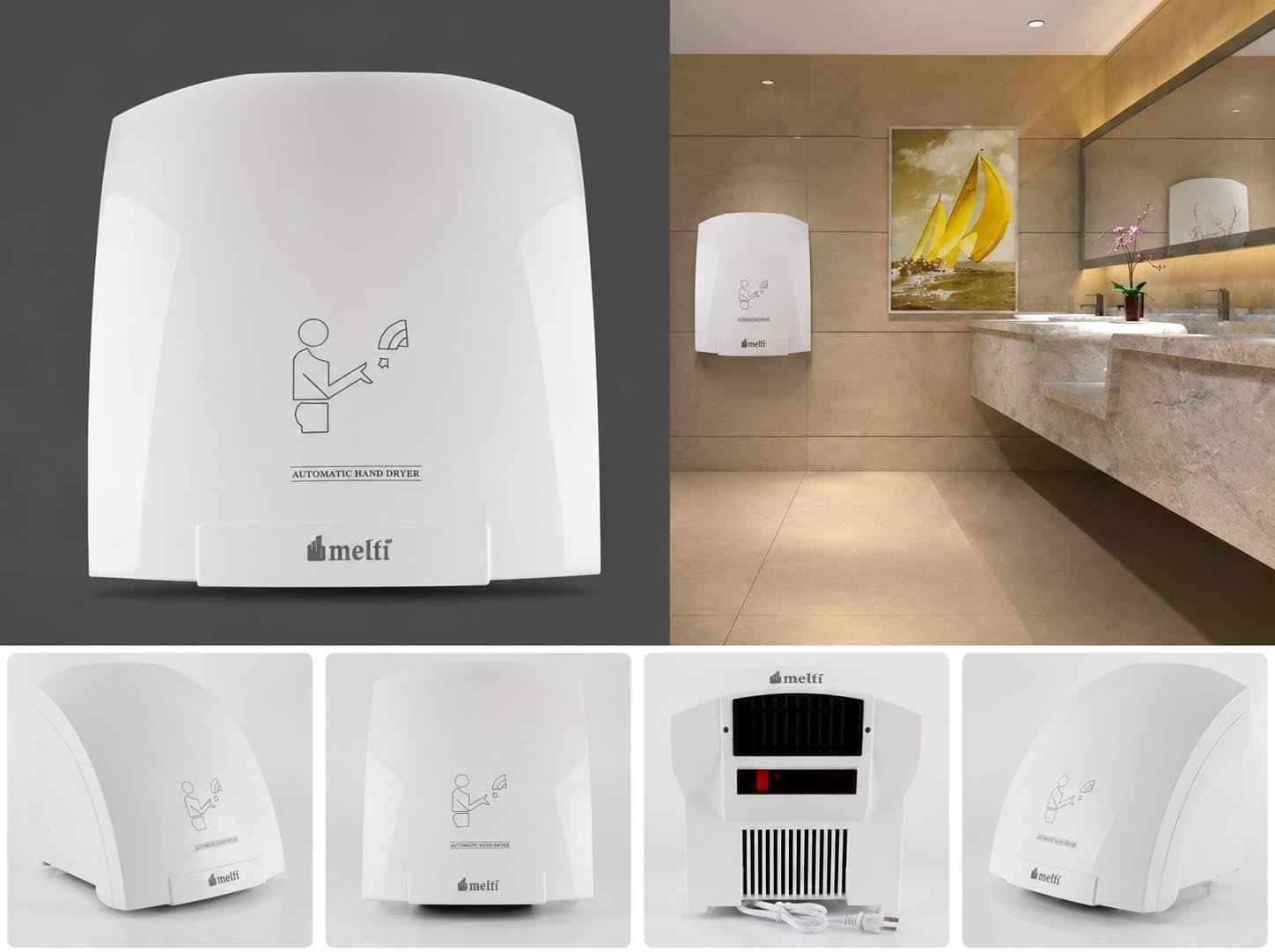 Melfi Automatic Hand Dryer 1800W, High-Speed Wall-Mounted Electric Hand Dryer with Constant Temperature Airflow, Touch-Free Sensor Dryer for Commercial Restrooms, Offices and Public Washrooms - Image 6