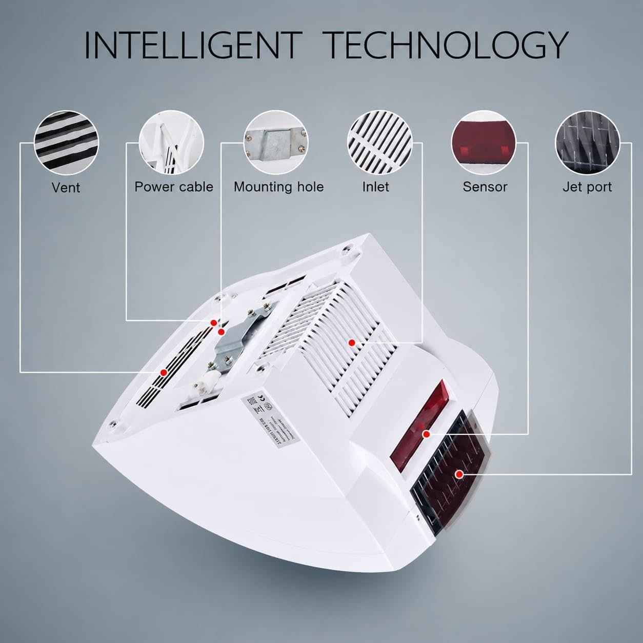 Melfi Automatic Hand Dryer 1800W, High-Speed Wall-Mounted Electric Hand Dryer with Constant Temperature Airflow, Touch-Free Sensor Dryer for Commercial Restrooms, Offices and Public Washrooms - Image 4