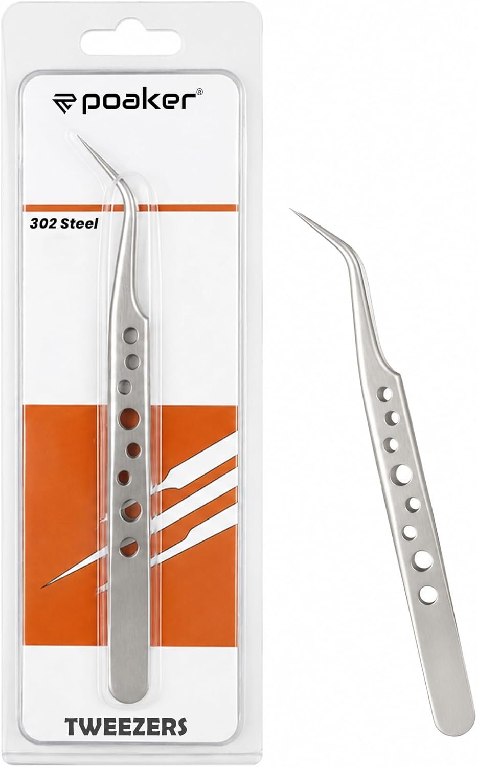 Poaker Precision Curved Tweezers – Professional 302 Stainless Steel Fine Tip Tweezers for Electronics Repair, Jewelry Making and Watch Repair