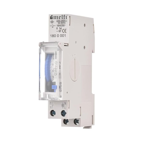 Melfi 24 Hour Daily Timer Switch with Charge Reserve DIN Rail Mount Box 16A Relay 220-240VAC, 72H Backup, 15Min Set time Teeth with Auto/On/Off Switch For Lighting Appliances etc MMT24H