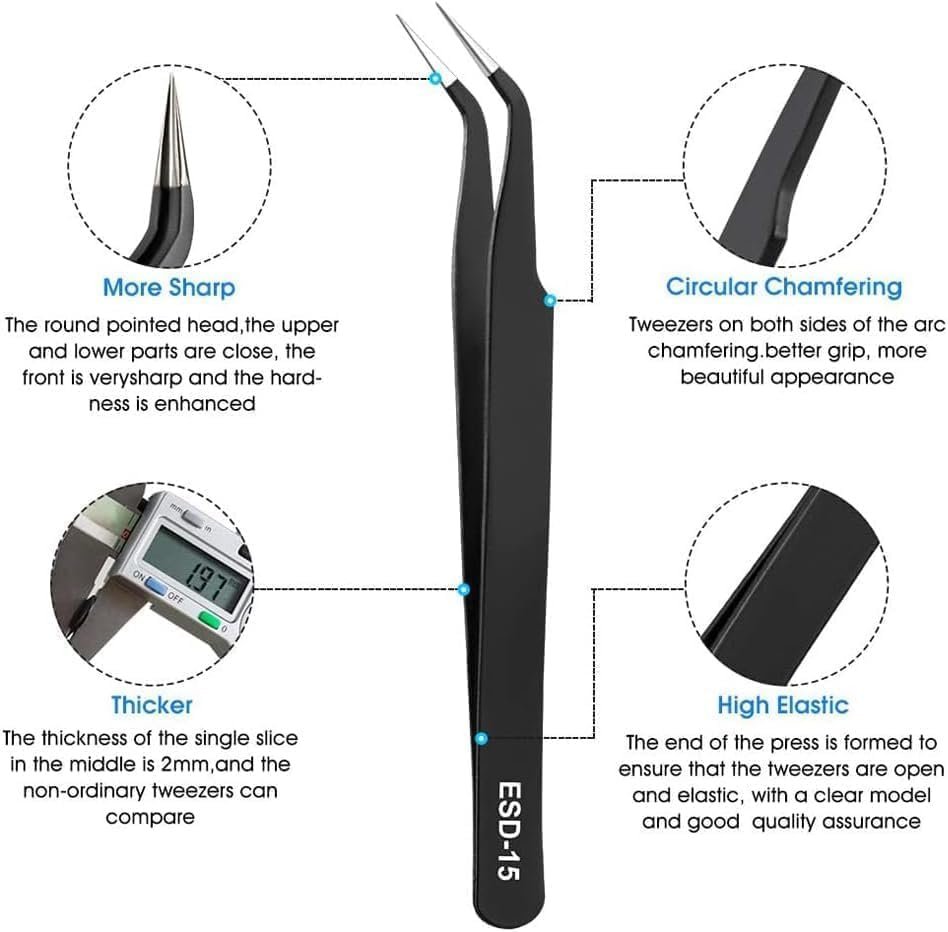 Royal Apex Precision ESD Tweezers Set – 6 PCS Anti-Static Stainless Steel Tweezers Kit with Matte Black Coating for Electronics Repair, Soldering, Jewelry Making, Crafting a Laboratory Work - Image 4