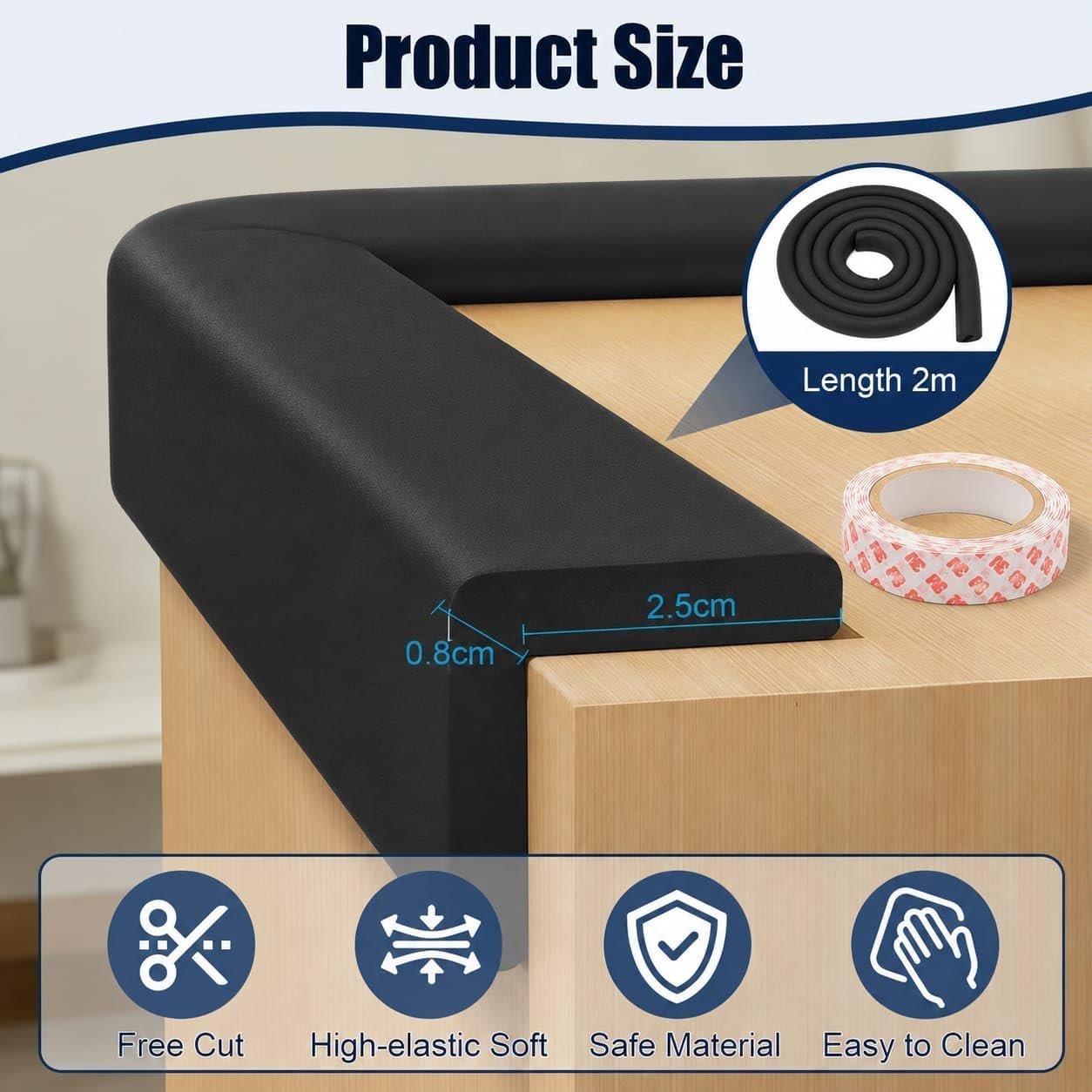 Royal Apex™ Baby Safety Edge Protector 2M – Soft Foam Corner Guard with Strong Adhesive Tape, Child Proof Edge Cushion for Tables, Furniture, Cabinets, Desks, Walls and Fireplaces - Image 2