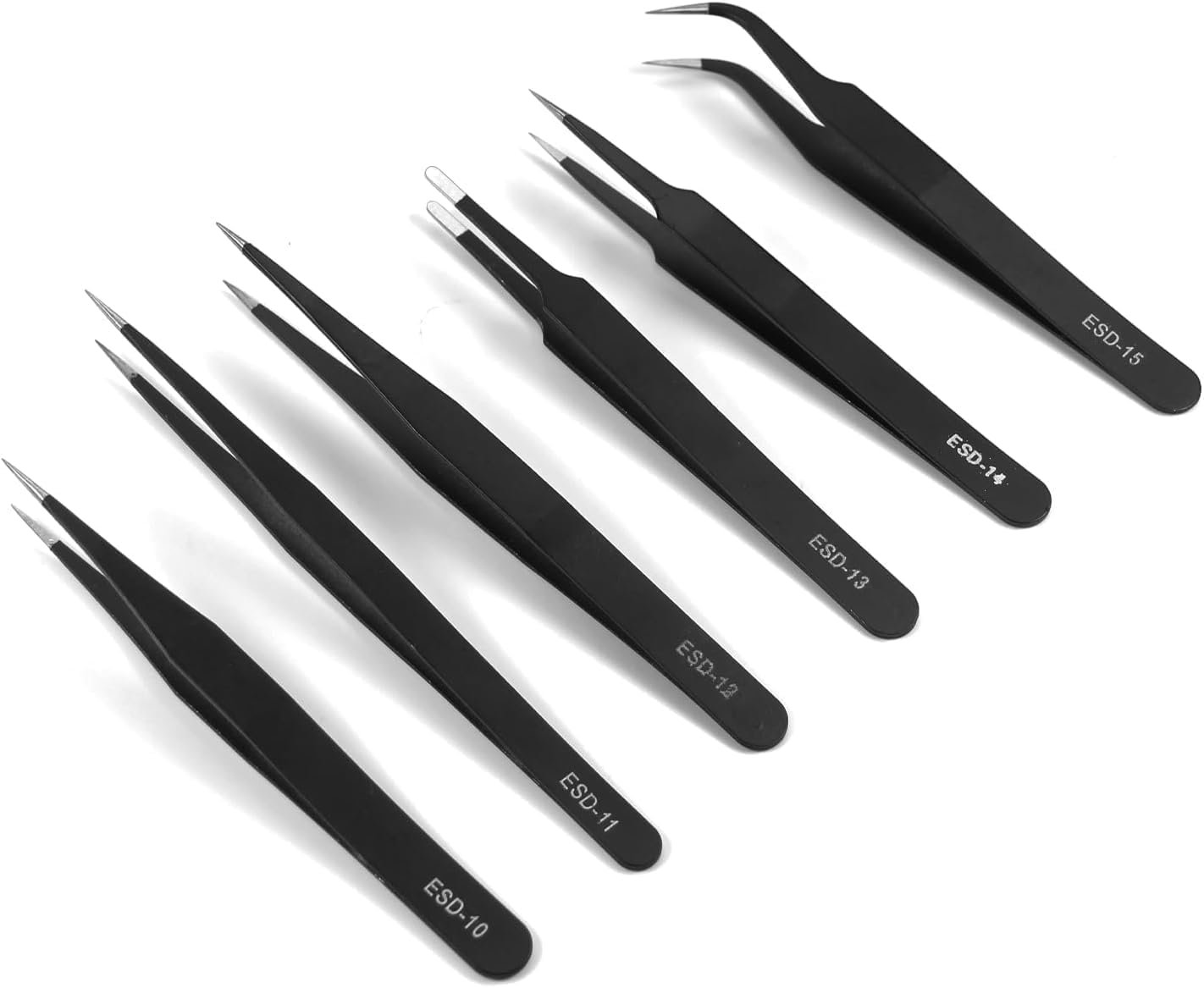Royal Apex Precision ESD Tweezers Set – 6 PCS Anti-Static Stainless Steel Tweezers Kit with Matte Black Coating for Electronics Repair, Soldering, Jewelry Making, Crafting a Laboratory Work - Image 2