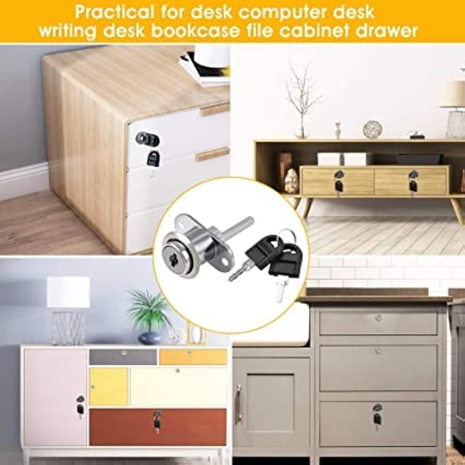 Royal Apex Drawer Lock, Plunger Lock with Key Zinc Alloy File Cabinet Lock Cupboard Cam Lock Cabinet Door Locks for Filing Cabinets Wardrobe Display (PACK OF 1) - Image 4