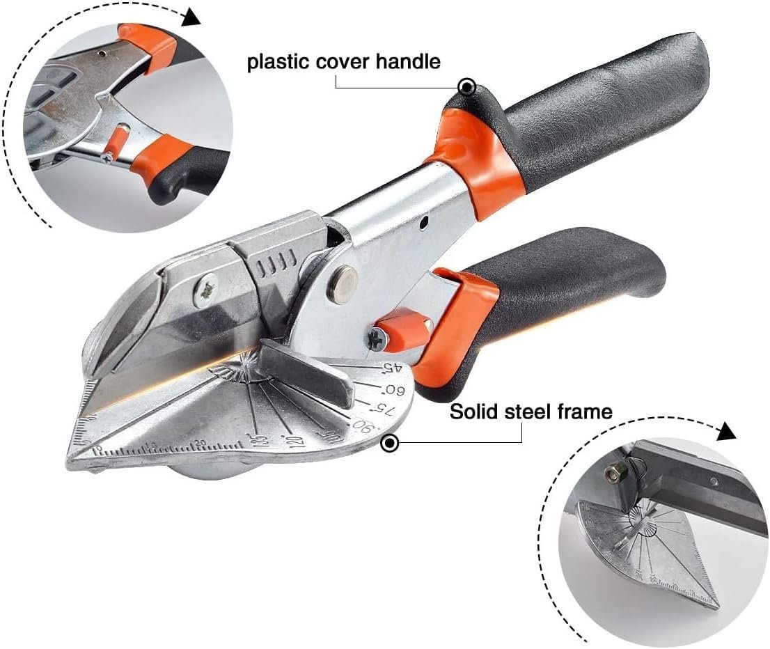 Poaker 45-135° Multi-Angle Miter Shear Cutter is an adjustable hand tool designed for precise cutting of plastic, PVC, wood, rubber, and molding strips—ideal for DIY, crafting, and professional use. - Image 3