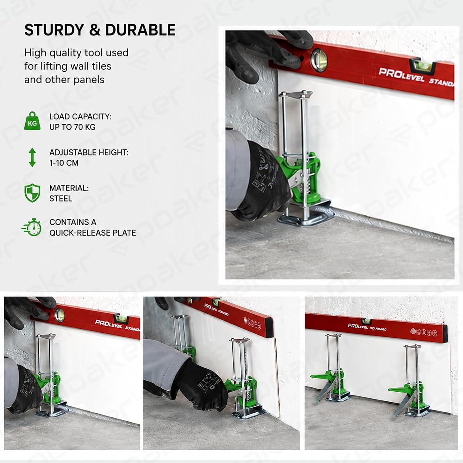 Poaker Arm Tool Lifter 80kg, Multifunctional Wall Tile and Cabinet Jack Lift, Height Adjustable 1-10cm, Furniture Door Panel Installer, Heavy Duty Hand Lifting Tool for DIY and Professional Use - Image 4