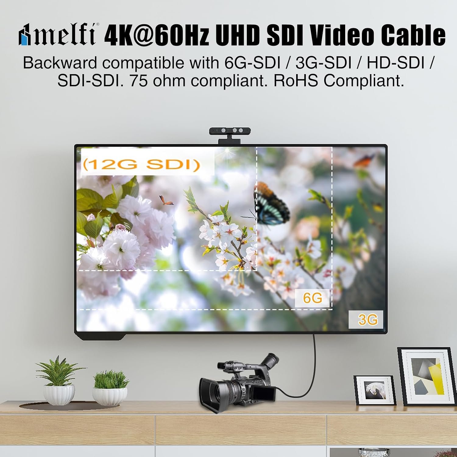 Melfi 12G 4K SDI BNC Male to BNC Male Cable RG59 75 Ohm Coaxial Video Cable, Bare Copper, 4K60Hz Support, UV Resistant PVC, CCTV and Multi Use (5 - Meter) - Image 4