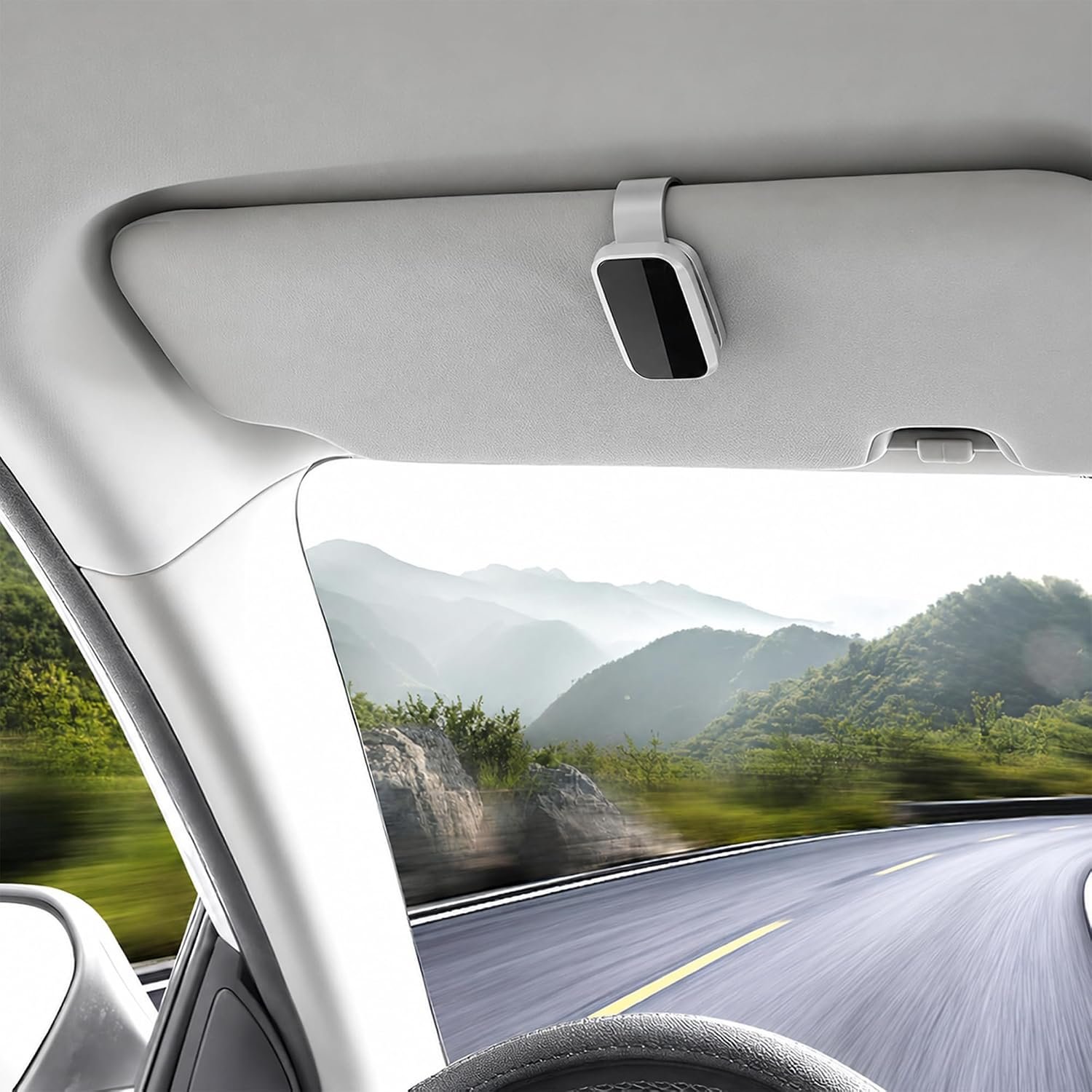Biella White Car Glasses Holder for Sun Visor, Oval ABS Resin Eyeglass Clip, Universal Auto Sunglasses Organizer, Easy Install, Premium Multifunction Visor Mount for Most Glasses & Sunglasses - Image 5