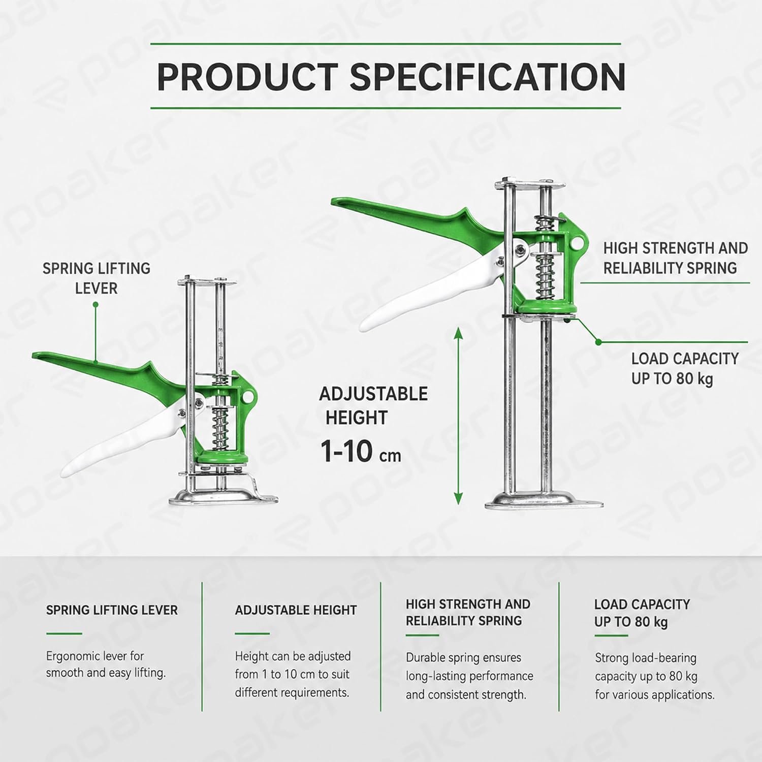 Poaker Arm Tool Lifter 80kg, Multifunctional Wall Tile and Cabinet Jack Lift, Height Adjustable 1-10cm, Furniture Door Panel Installer, Heavy Duty Hand Lifting Tool for DIY and Professional Use - Image 2