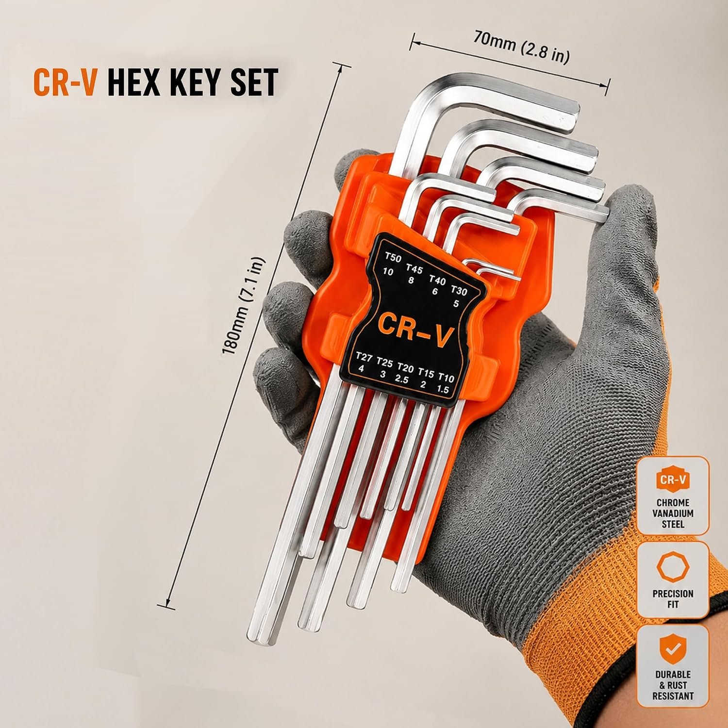 Poaker 9-Piece Allen Wrench Set, Metric Hex Key Set (1.5mm–10mm), Chrome Vanadium Steel (CR-V), L-Shaped Hex Allen Keys, Rust Resistant, High Torque Hand Tool Set for Bicycle, Furniture and Automotive - Image 3