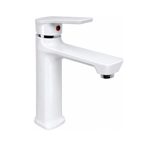 Biella White Bathroom Basin Mixer Tap Single Lever Hot and Cold Wash Basin Faucet Brass Vanity Sink Mixer with Glossy White Finish