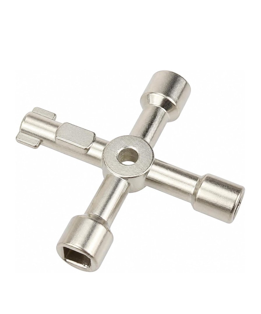Biella™ Multi-Function 4-Way Utility Cross Key Wrench - Plumbing Wrench for Gas Electric Meter Cabinets Bleed Radiators (1 PCS)