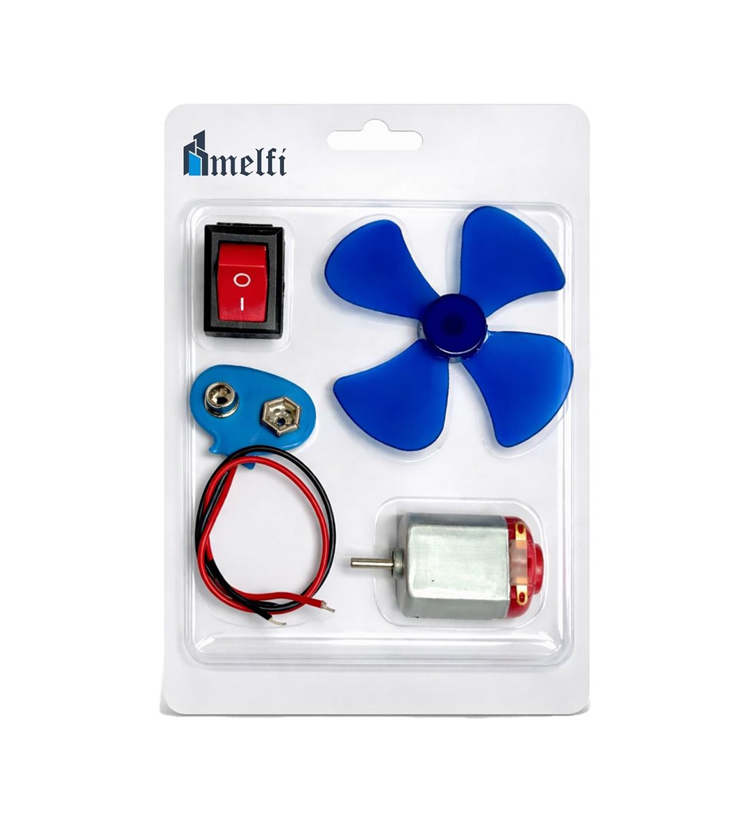 Melfi DIY Electric Motor Science Kit – STEM Circuit Learning Educational Set with DC Motor, Mini Fan, Rocker Switch, Battery Connector and Connecting Wires | Adult Supervision Required