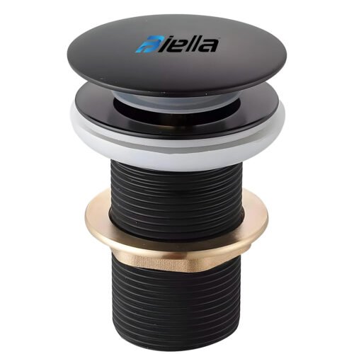 Biella Matte Black Bathroom Sink Waste – Brass Full Threaded Pop-Up Basin Plug Without Overflow for Master Bathrooms, Guest Bathrooms, Powder Rooms, Hotels, Offices, and Public Restrooms