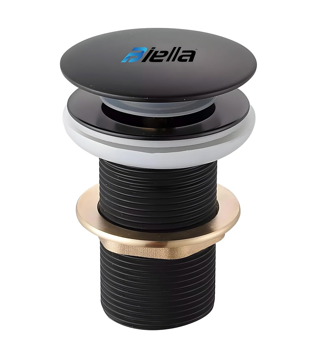 Biella Matte Black Bathroom Sink Waste – Brass Full Threaded Pop-Up Basin Plug Without Overflow for Master Bathrooms, Guest Bathrooms, Powder Rooms, Hotels, Offices, and Public Restrooms