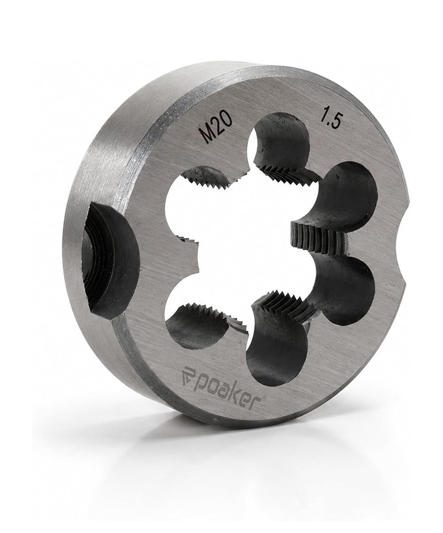 ‎Poaker Round Threading Die | High Carbon Steel Thread Cutting Die | Metric Thread Die for Manual and Machine Threading | Precision External Thread Cutting | 1 Piece | M20 × 1.5mm