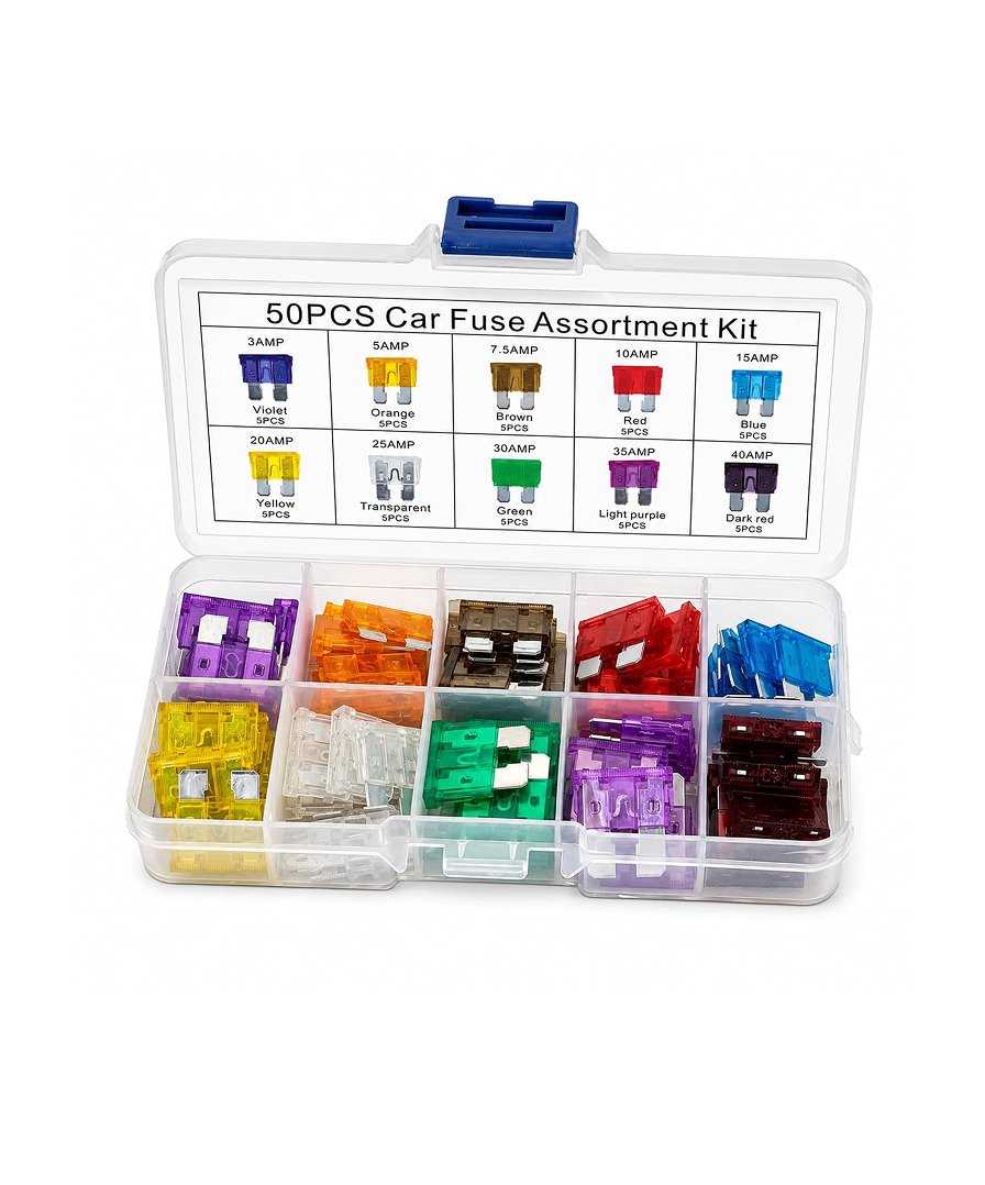 Melfi™ 50 Pcs Car Blade Fuse Assortment Kit, Standard Automotive Insert Type Fuses 3A 5A 7.5A 10A 15A 20A 25A 30A 35A 40A for Car/SUV/Truck/RV and Boat