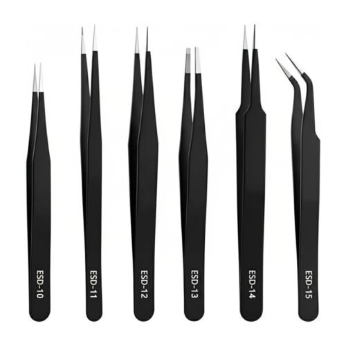 Royal Apex Precision ESD Tweezers Set – 6 PCS Anti-Static Stainless Steel Tweezers Kit with Matte Black Coating for Electronics Repair, Soldering, Jewelry Making, Crafting a Laboratory Work