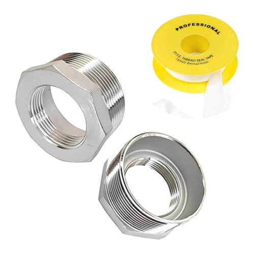 Royal Apex Pack of 2 Chrome-Plated Galvanized Reducer – Male to Female Thread Bushing, Hex Connector Adapter with Teflon Tape for Hose & Pipe Fittings