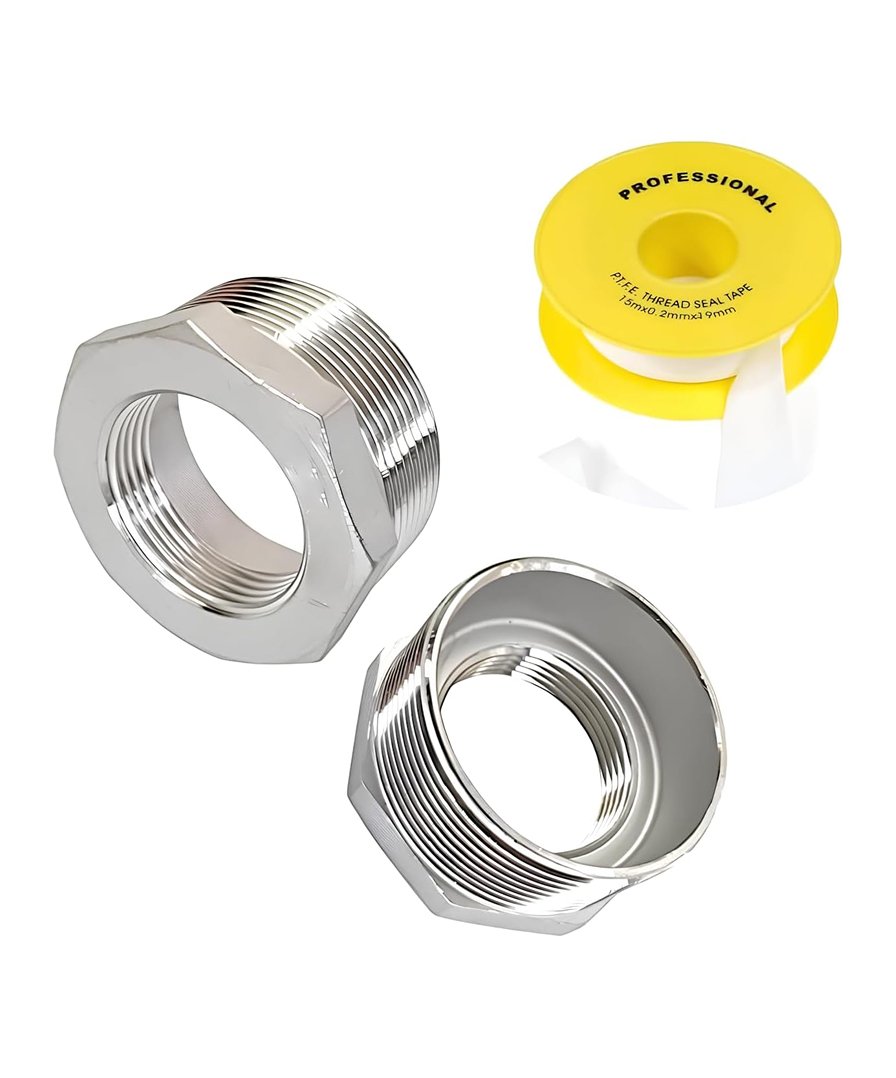 Royal Apex Pack of 2 Chrome-Plated Galvanized Reducer – Male to Female Thread Bushing, Hex Connector Adapter with Teflon Tape for Hose & Pipe Fittings