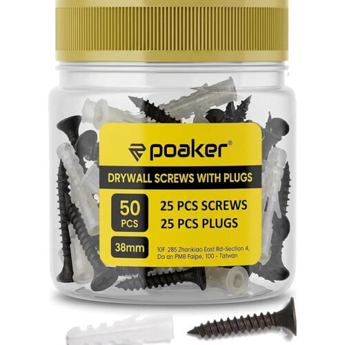 Royal Apex 25 Pairs 38mm Black Drywall Screws with Fischer Plugs – Heavy-Duty Wall Fixing Kit for Plasterboard, Brick and Concrete Mounting