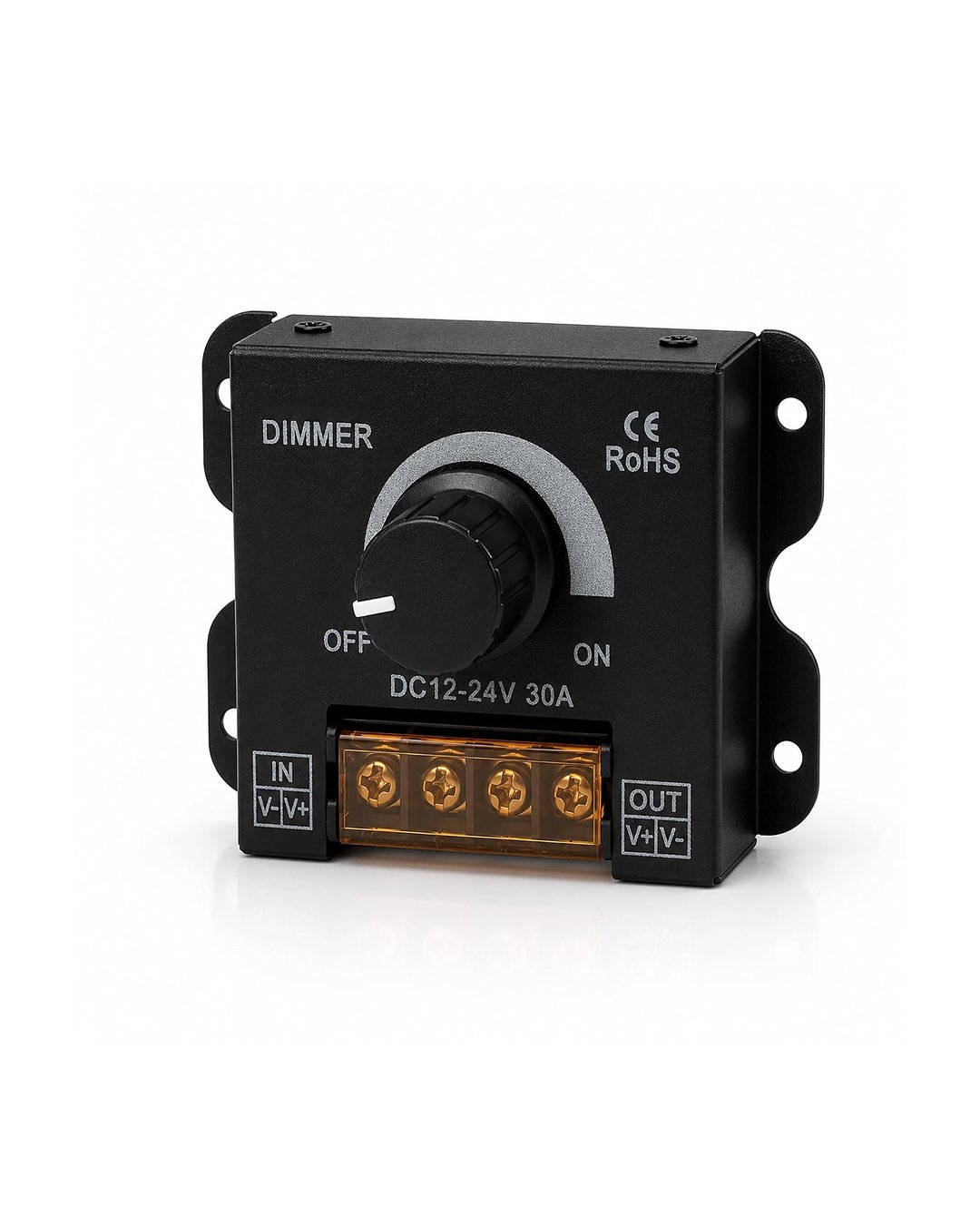 Melfi DC 12V-24V 30A LED Light Strip Dimmer, PWM Controller with ON/Off Knob, Aluminum Housing for 5050/3528 LED Strips – Smooth Brightness Adjustment