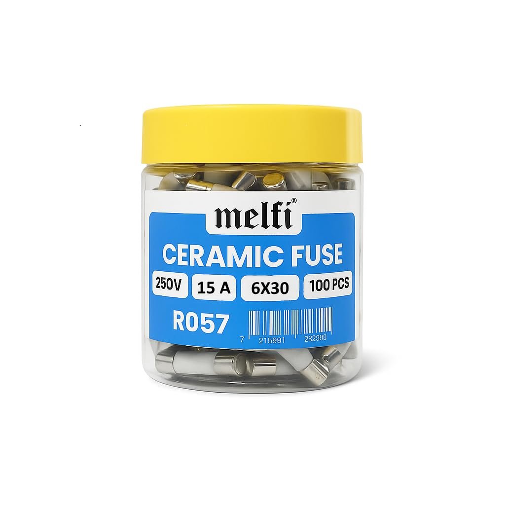 Melfi 15A Ceramic Fuses 6x30MM BS1362 Porcelain Cartridge Fuses for Electrical Devices, Plugs, and Appliance Protection