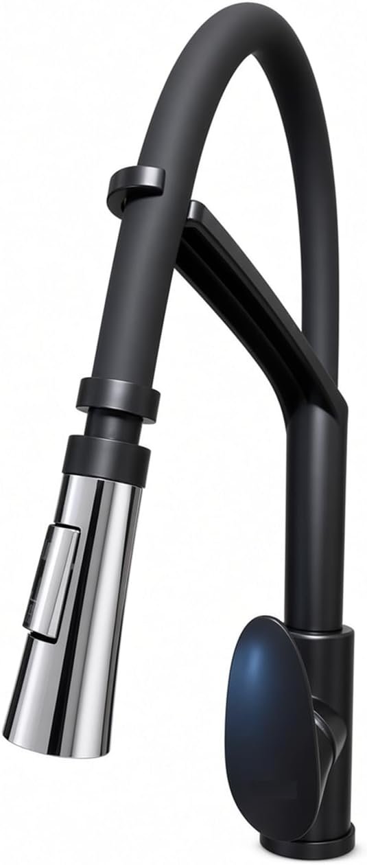 Biella™ ABS Pull Out Sink Mixer Tap, Matte Black Kitchen Faucet with Flexible Neck and Holder, Hot and Cold Water Mixer, Deck-Mounted Kitchen Sink Tap - Image 6