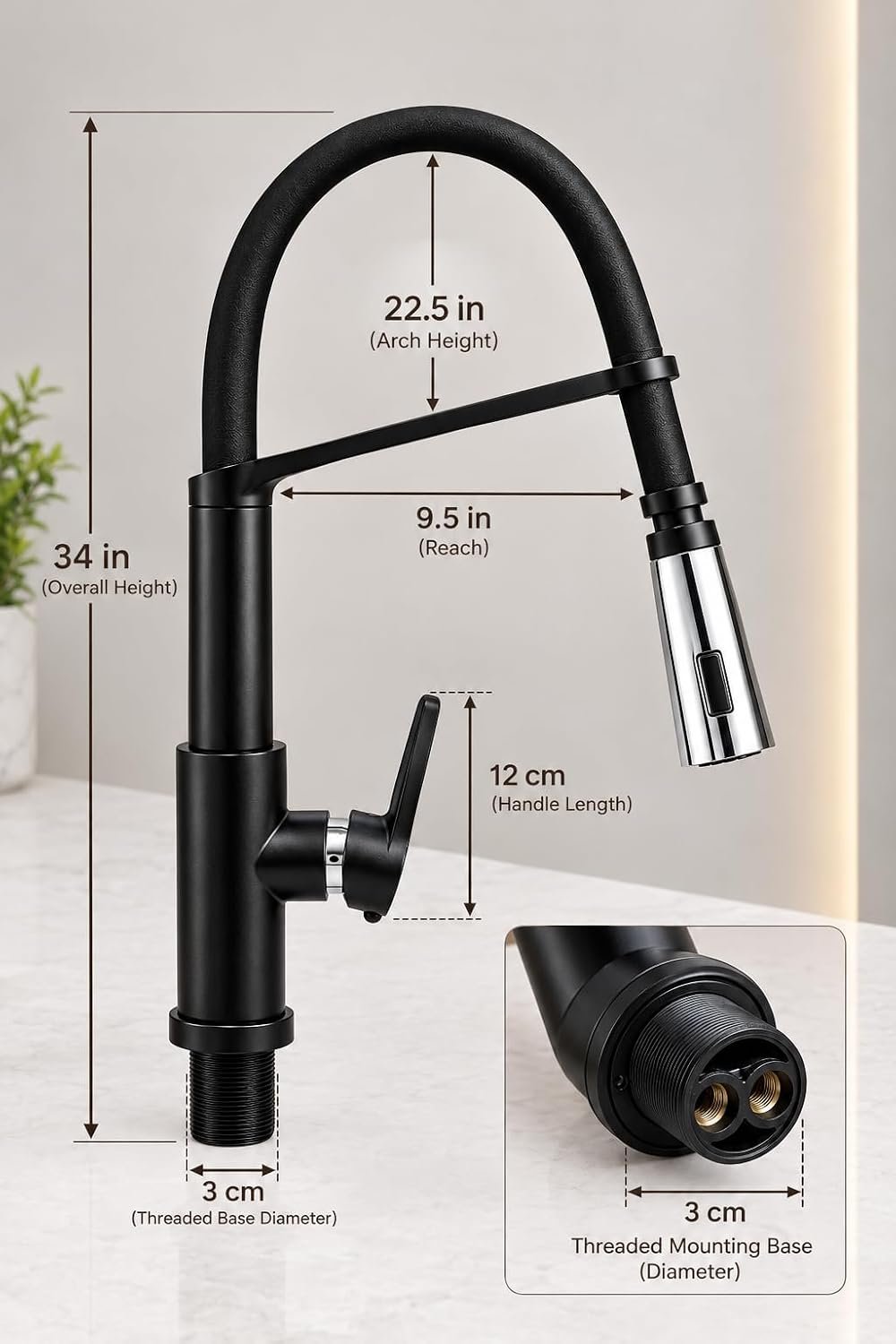 Biella™ ABS Pull Out Sink Mixer Tap, Matte Black Kitchen Faucet with Flexible Neck and Holder, Hot and Cold Water Mixer, Deck-Mounted Kitchen Sink Tap - Image 3