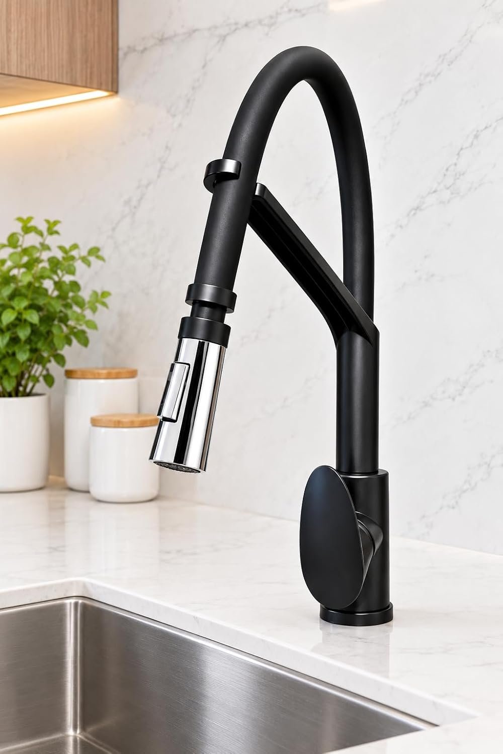 Biella™ ABS Pull Out Sink Mixer Tap, Matte Black Kitchen Faucet with Flexible Neck and Holder, Hot and Cold Water Mixer, Deck-Mounted Kitchen Sink Tap - Image 2